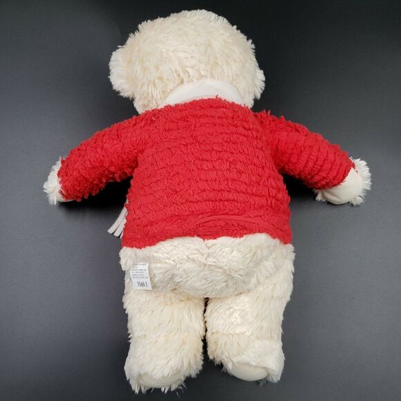 Musical Hallmark Christmas Plush Decor Teddy Bear Plays Jingle Bells Red Cream - Picture 10 of 16